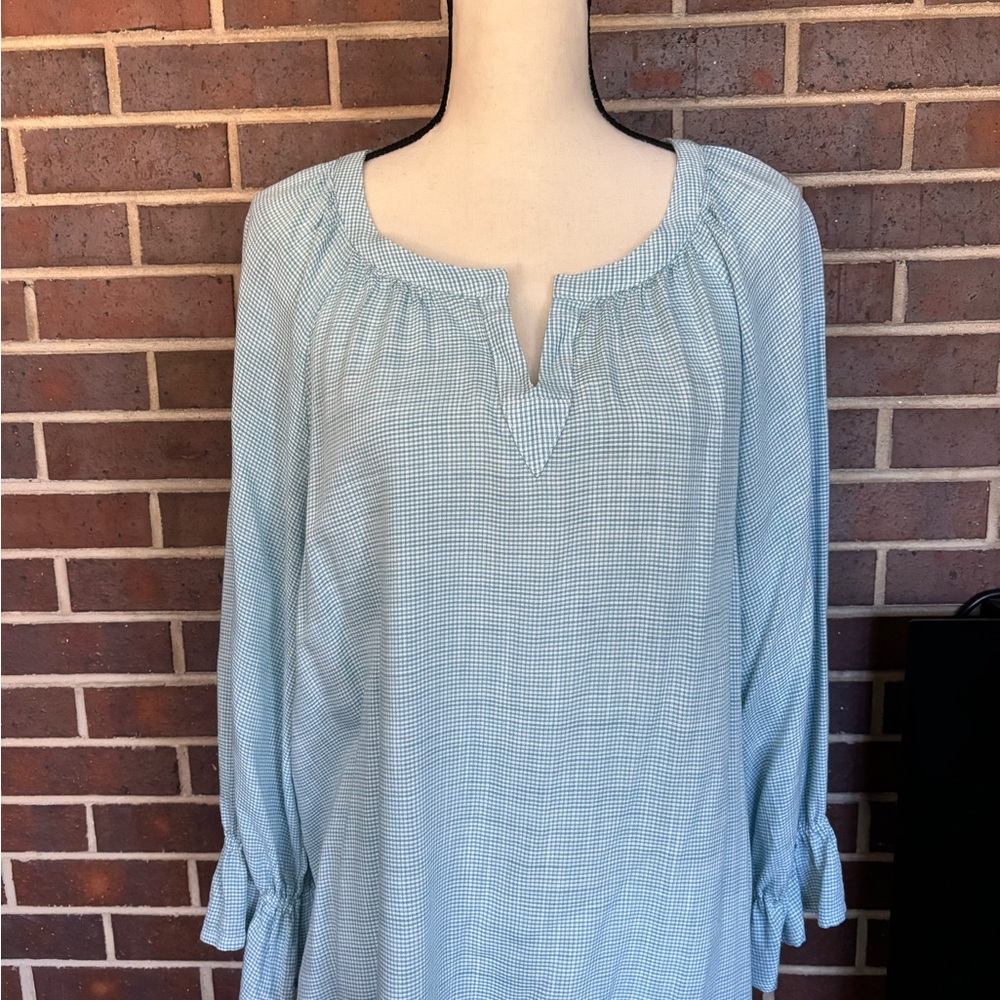 Tommy Bahama Montauk Light Blue Aqua Gingham Blouse Top Sz L Like New - Picture 3 of 7